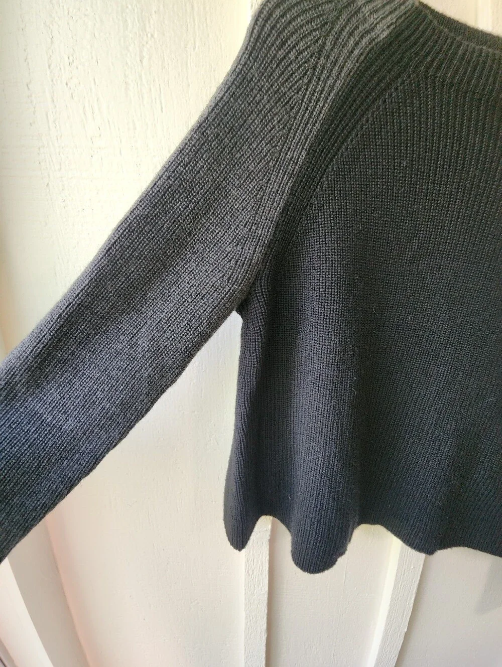 EILEEN FISHER Black Knit Color Block Long Sleeve Crew Neck Sweater Size XS